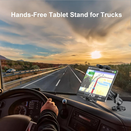 Heavy Duty Tablet Mount for Truck & Vehicle, Drill Base Tablet Holder for Truck with Aluminum Arm, Compatible with 4.7"-12.9" Tablets/iPad/Phones, iPad Truck Mount for Dashboard, Walls, Boat