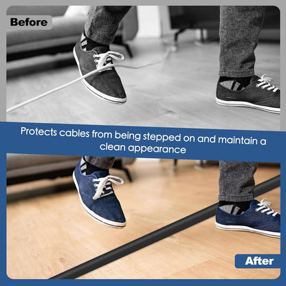 Floor Cord Cover for Wires on Floor Self Adhesive Cord Hider Floor Cable Management Wire Covers for Cords Protector Prevent Cable Trips Cord Cavity W 0.51" x H 0.31", Black, 3.3Ft