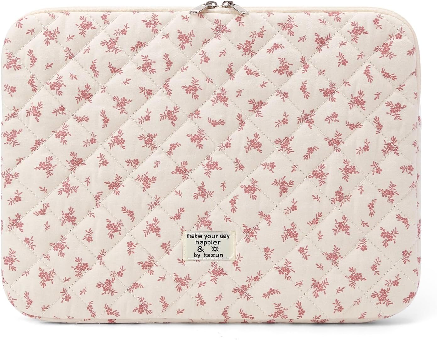 Puffy Laptop Sleeve 13-15.6 Inch Cute Quilted Laptop Protective Case Padded Floral Computer Sleeve for MacBook (A-Pink, 11 Inch)