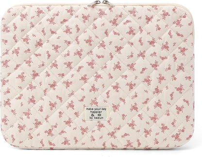 Puffy Laptop Sleeve 13-15.6 Inch Cute Quilted Laptop Protective Case Padded Floral Computer Sleeve for MacBook (A-Pink, 11 Inch)