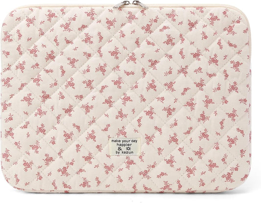 Puffy Laptop Sleeve 13-15.6 Inch Cute Quilted Laptop Protective Case Padded Floral Computer Sleeve for MacBook (A-Pink, 11 Inch)