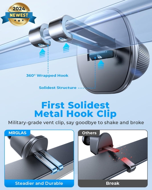 Phone Holders for Your Car with Double Metal Hook Clip, 【One-Hand Operation】 Air Vent Cell Phone Car Mount, Universal Automobile Cradle Fit for iPhone Android and All Smartphones, Dark Black