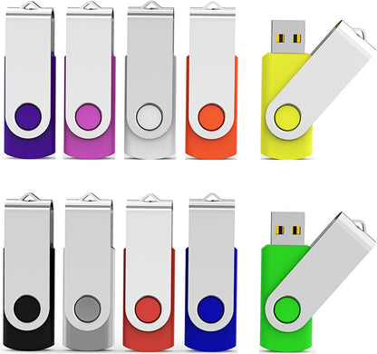 Aiibe 10 Pieces 2GB USB Flash Drive Colorful Memory Stick Thumbdrives (Mix Colors : Black Blue Red Green Orange White Yellow Pink Purple Silver)