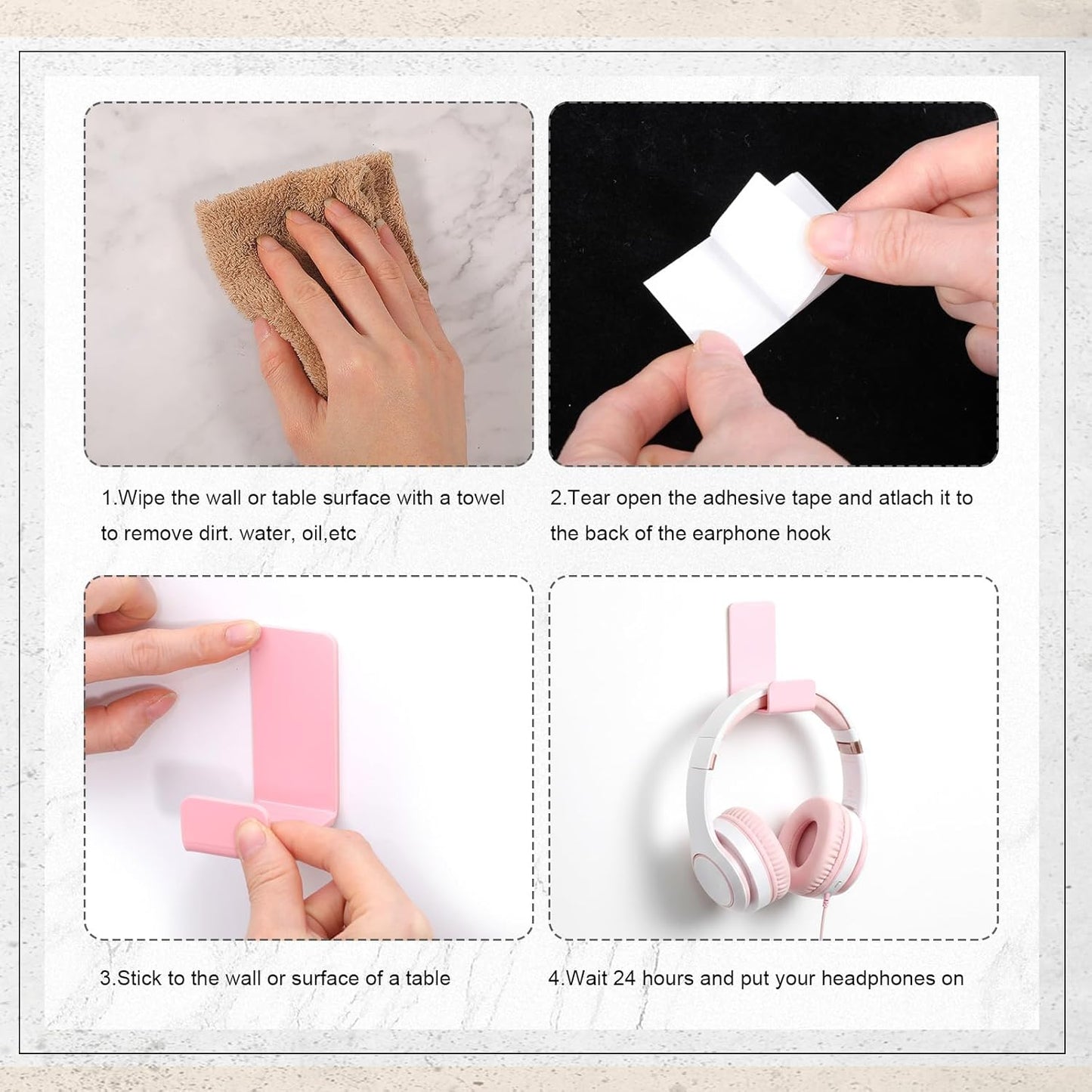 Weewooday 4 Pieces Headphone Hanger Holder Desk Adhesive Headphone Hook Wall Mount Headset Stand Acrylic Holder with Glues for General Purpose Game Earphone (Pink)