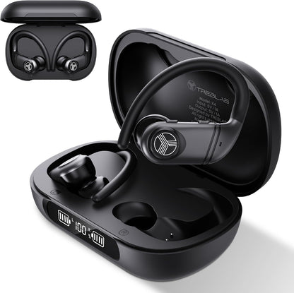 TREBLAB X4 Wireless Earbuds with Earhooks – 253H Battery, ENC Mic, Bluetooth 5.4, USB-C Charging Case, IPX5 Waterproof, Noise Isolating, for Running, Calls, Workouts – Bluetooth Over Ear Ear Buds