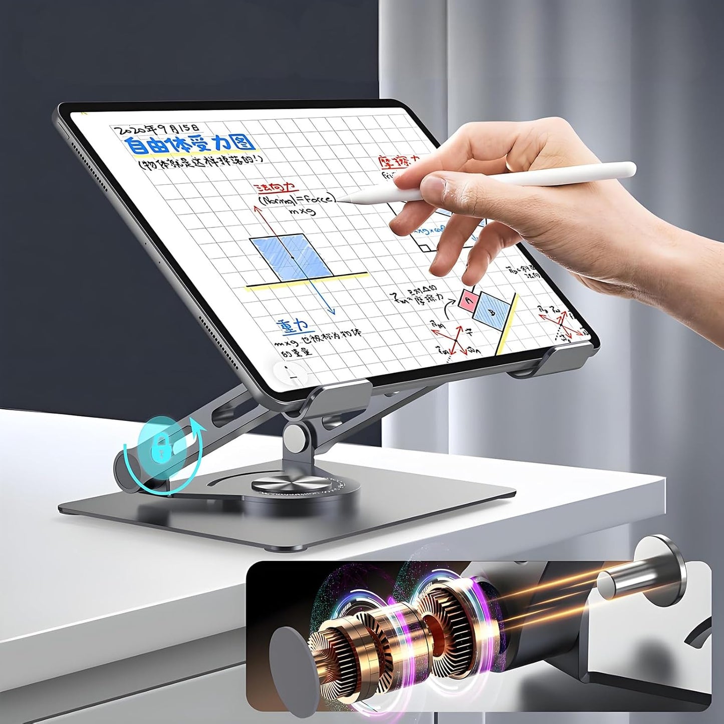 360° Rotating Tablet Stand - Adjustable iPad Tablet Holder for Desk, Foldable iPad Swivel Stand for Home & Office (Slate Gray)