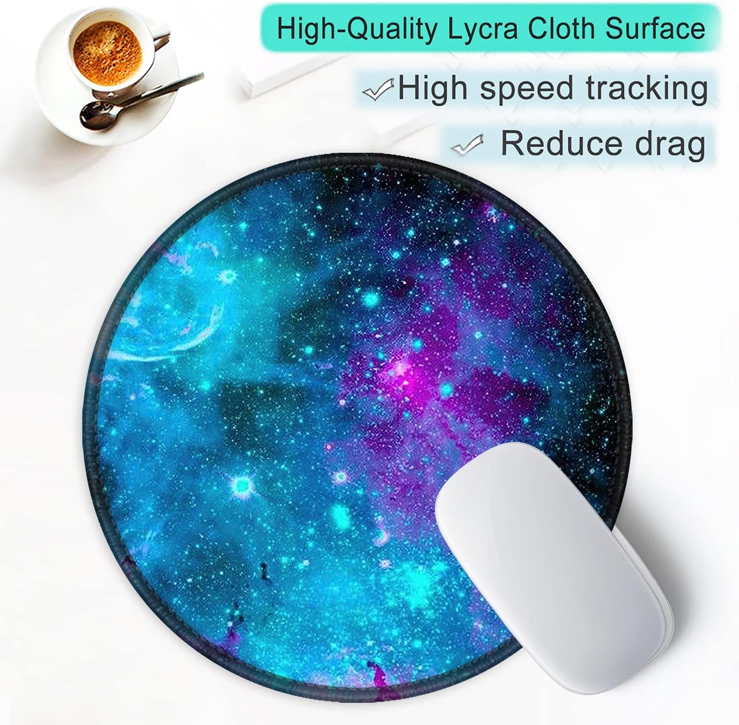 ITNRSIIET Round Mouse Pad with Stitched Edge Premium-Textured Waterproof Non-Slip Rubber Base Desktop Protection Mat Diameter 8.7 inches, Nebula Galaxy