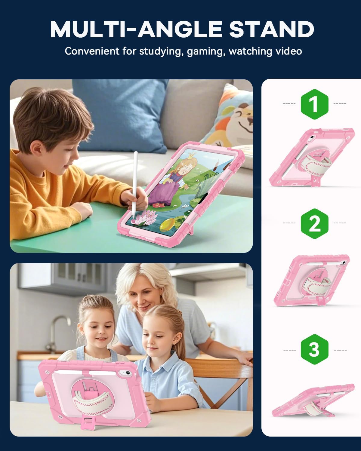 Cantis Case for iPad 11-inch (A16) 2025/ iPad 10th Generation 2022 (10.9 inch) with Screen Protector, iPad 11th Case with 360 Degree Rotating Stand/Shoulder Strap/Pencil Holder, Pink