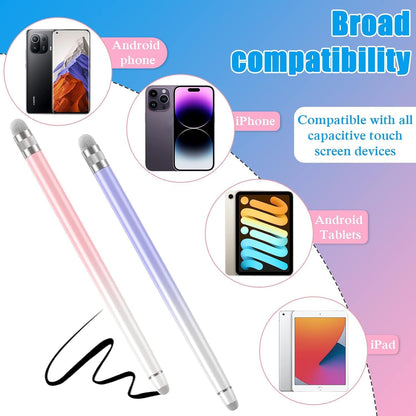 2PCS Stylus Pens for Touch Screens,Stylus Pen for iPhone/iPad/Tablet Android/Microsoft Surface,Compatible with All Touch Screens(White Pink/White Purple)
