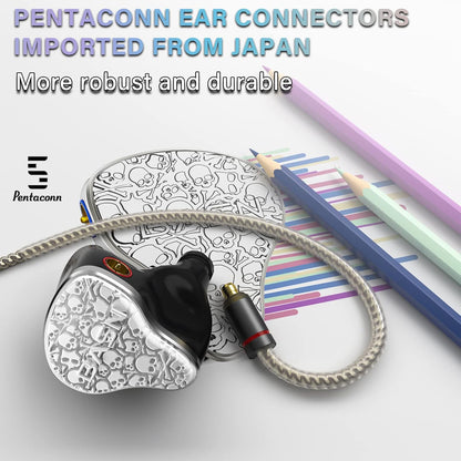 BASN Bmaster5 in Ear Monitors, 1DLC Diaphragm+4BA 5 Drivers IEM Earphones with Silver-Plated OFC Cable, Noise Isolation Wired Earbuds for Musicians (Glacier White)