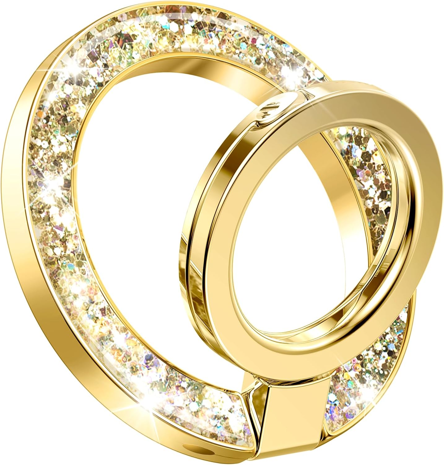 GVIEWIN Magnetic Phone Ring Holder, Compatible with MagSafe Phone Grip with Adjustable Stand, Magnet Phone Ring Kickstand for iPhone 16 Pro Max/Plus/15/14/13/12 Series/Other Phones (Glitter/Gold)