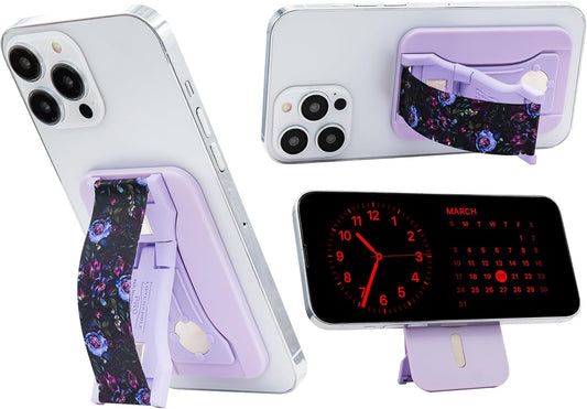 LoveHandle PRO MagSafe Compatible Magnetic Phone Grip w/Kickstand - Mount, Strap and Stand for Smartphone and Tablet - MagSafe Ring Included - Fits All Devices - in The Dahlias