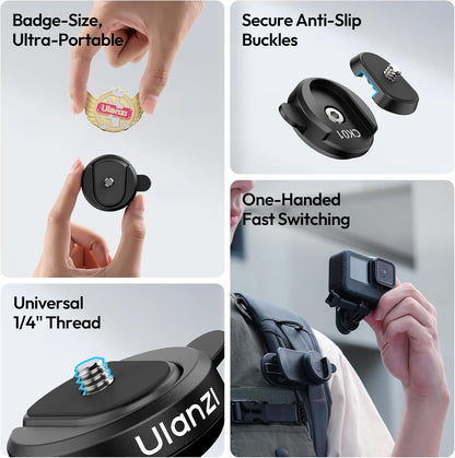 ULANZI CK01 Cka Quick Release Base Set Camera Accessories, Quick Setup Kit with 1/4'' Screw for GoPro DJI Insta360 AKASO Action Cameras, Small Camera and Lights Super-Quick Switching