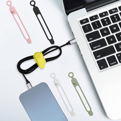 Nearockle 50Pcs Silicone Cable Ties Cord Organizer for Bundling Earphone, Phone Charger, Computer Cords, Reusable Cable Ties Wire Organizer in Home,Office,Kitchen,School (5 Colors)