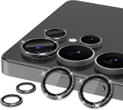 for Samsung Galaxy S25 Ultra Camera Lens Protector, Individual Metal Ring Tempered Glass Lens Cover, [Strong Adsorption] Scratch Resistant Ultra-Thin HD Clear Lens Cover, 1 Set-Black Sparkly