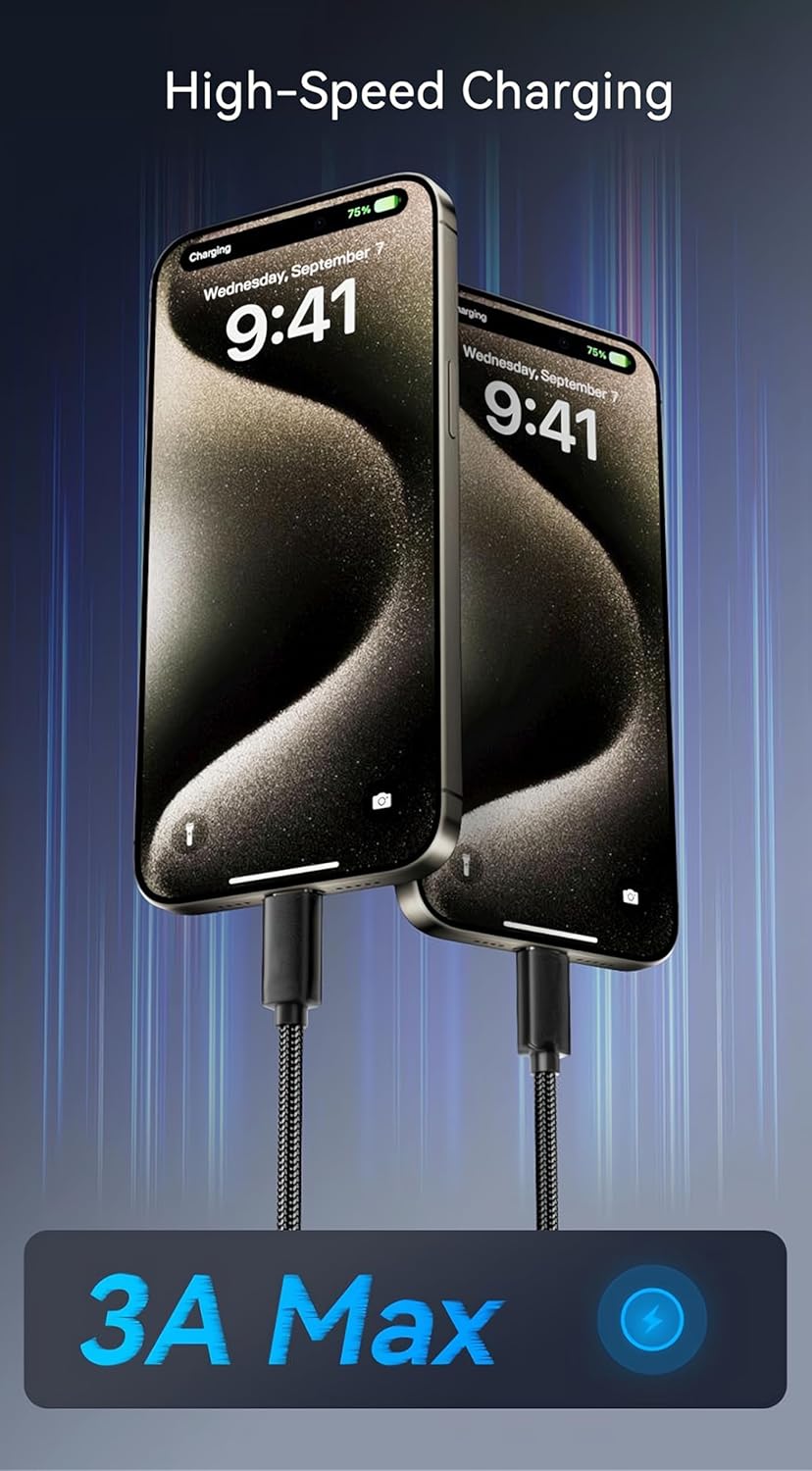 Woven USB-A to USB-C Cable (1ft) for Apple iPhone 16 Pro Max MFi Certified USB to Type C CarPlay Car Charger Cord for iPhone 16 Pro 16 Plus 16 iPhone 15 Pro Max 15 Pro 15 Plus 15 iPad Pro M4 (Black)