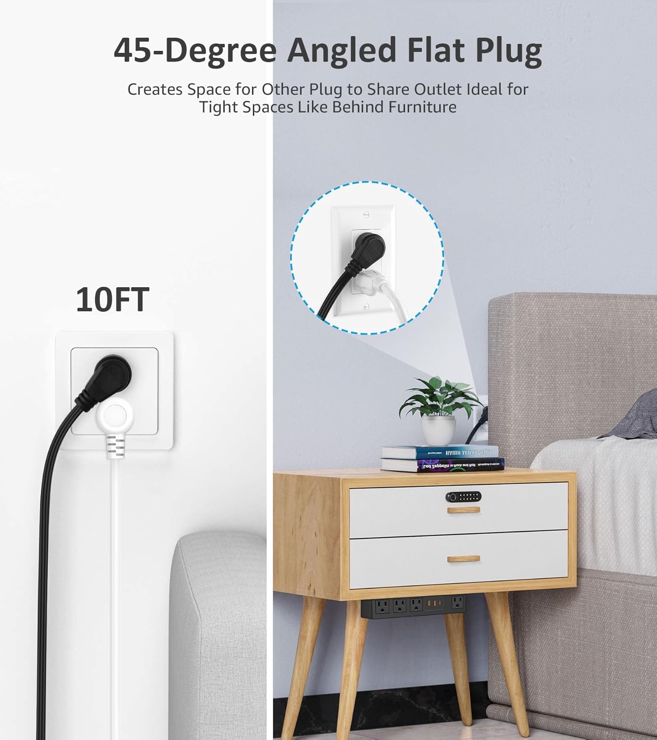 Under Desk Power Strip with 3M Adhesive, Removable Under Desktop Mount Plug with 30W Fast Charging USB C and USB A Ports, 4 Outlet Under Table Surge Protector 1200J, 10FT Extension Cord. (Black)