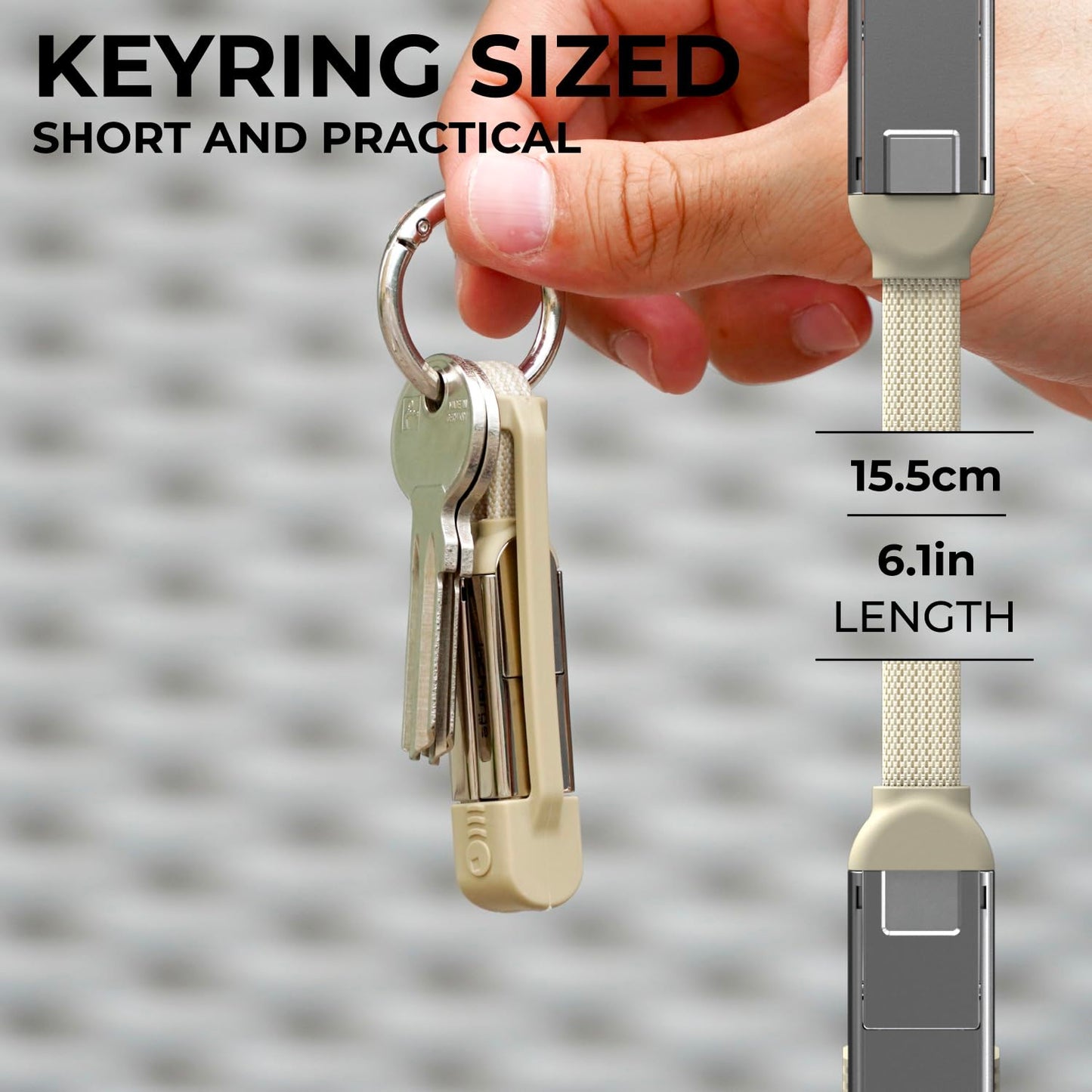 Rolling Square inCharge XS - 240W 4in1 Keyring Cable | Fast Charging & Data Transfer | Universal USB C/Lightning/USB Cable with Metal Housing | N52 Magnets | Eco-Friendly | Beige