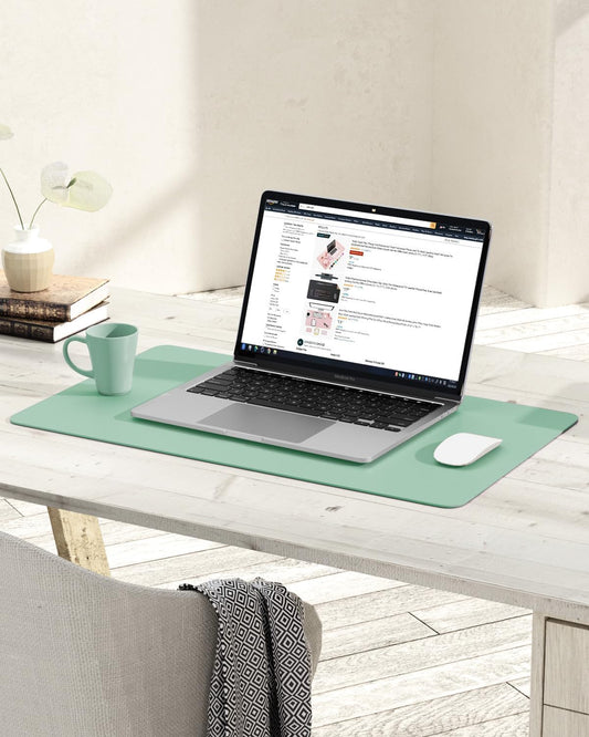 YSAGi Non-Slip Leather Desk Pad, Waterproof Laptop Computer Desk Keyboard Mat, Table Protector Blotter Mat, Large Mouse Pad for Office/Work/Home/Decor(Pale Green, 23.6" x 13.7")