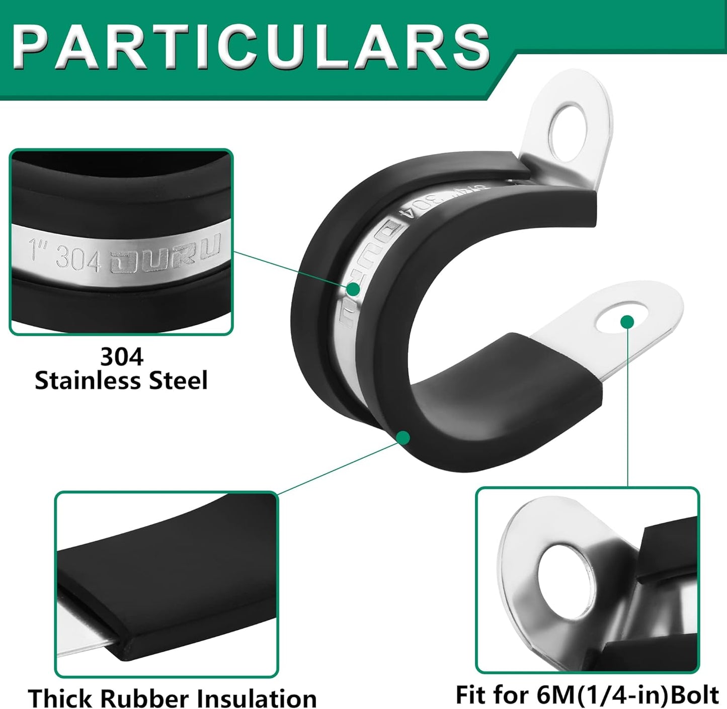 100PCS Cable Clamps 3/16 Inch 304 Stainless Steel Cable Clamps Rubber Coated Cushioned Insulated Cable Clamp,Automotive Wire Clamps,Pipe Clamps,Metal Clamp for Tube,Wire Cord Installation(5mm)