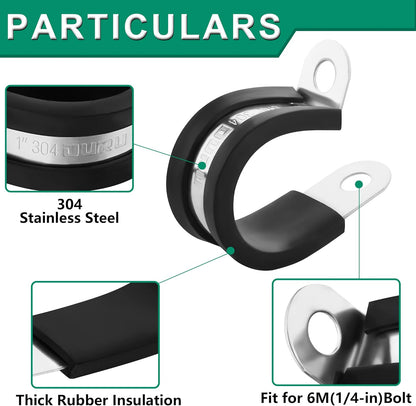 100PCS Cable Clamps 3/8 Inch 304 Stainless Steel Cable Clamps Rubber Coated Cushioned Insulated Cable Clamp,Automotive Wire Clamps,Pipe Clamps,Metal Clamp for Tube,Wire Cord Installation(10mm)