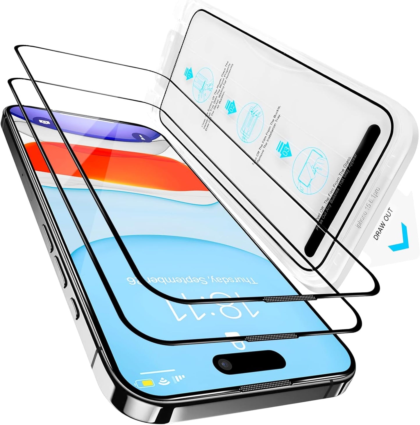 iPhone 15 Pro Screen Protector,Durable and Drop-Proof with 9H Hardness,Bubble-and-Dust-Free 15 Pro HD High-Aluminum Tempered Glass,Easy Installation Exclusively,2 Pack