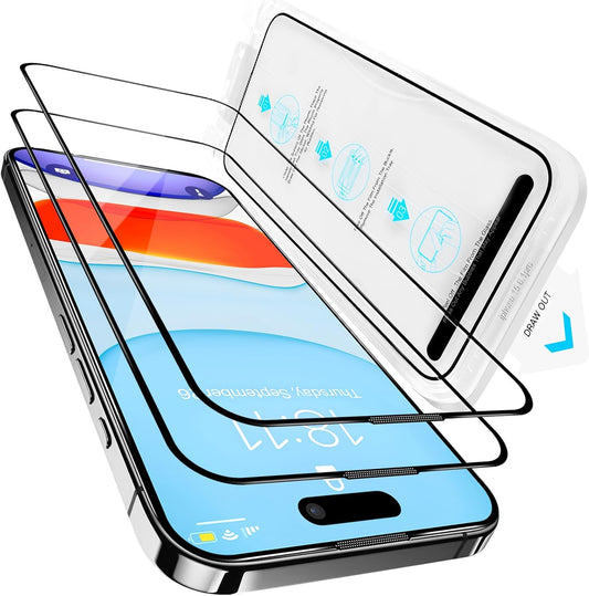 iPhone 15 Pro Screen Protector,Durable and Drop-Proof with 9H Hardness,Bubble-and-Dust-Free 15 Pro HD High-Aluminum Tempered Glass,Easy Installation Exclusively,2 Pack
