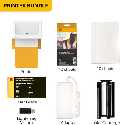 KODAK Dock Plus 4PASS Instant Photo Printer, 4x6 inches, 50 Sheets Bundle