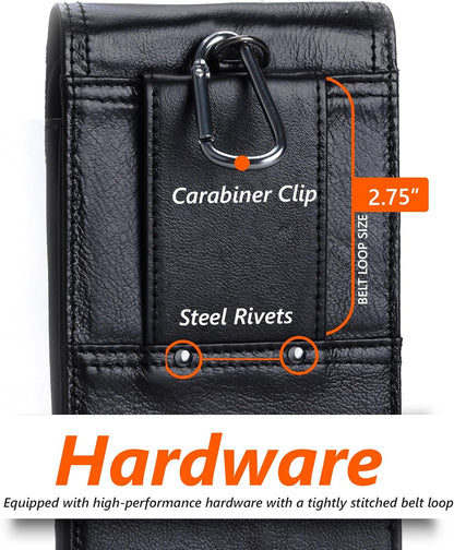 Hengwin Genuine Leather Cell Phone Holster for Belt Men, Vertical Phone Holder Belt Pouch Fits for iPhone 15 Pro Max 14 Pro Max 13 Pro Max Samsung Galaxy S24 Ultra Note9 Case with Belt Clip (Black)