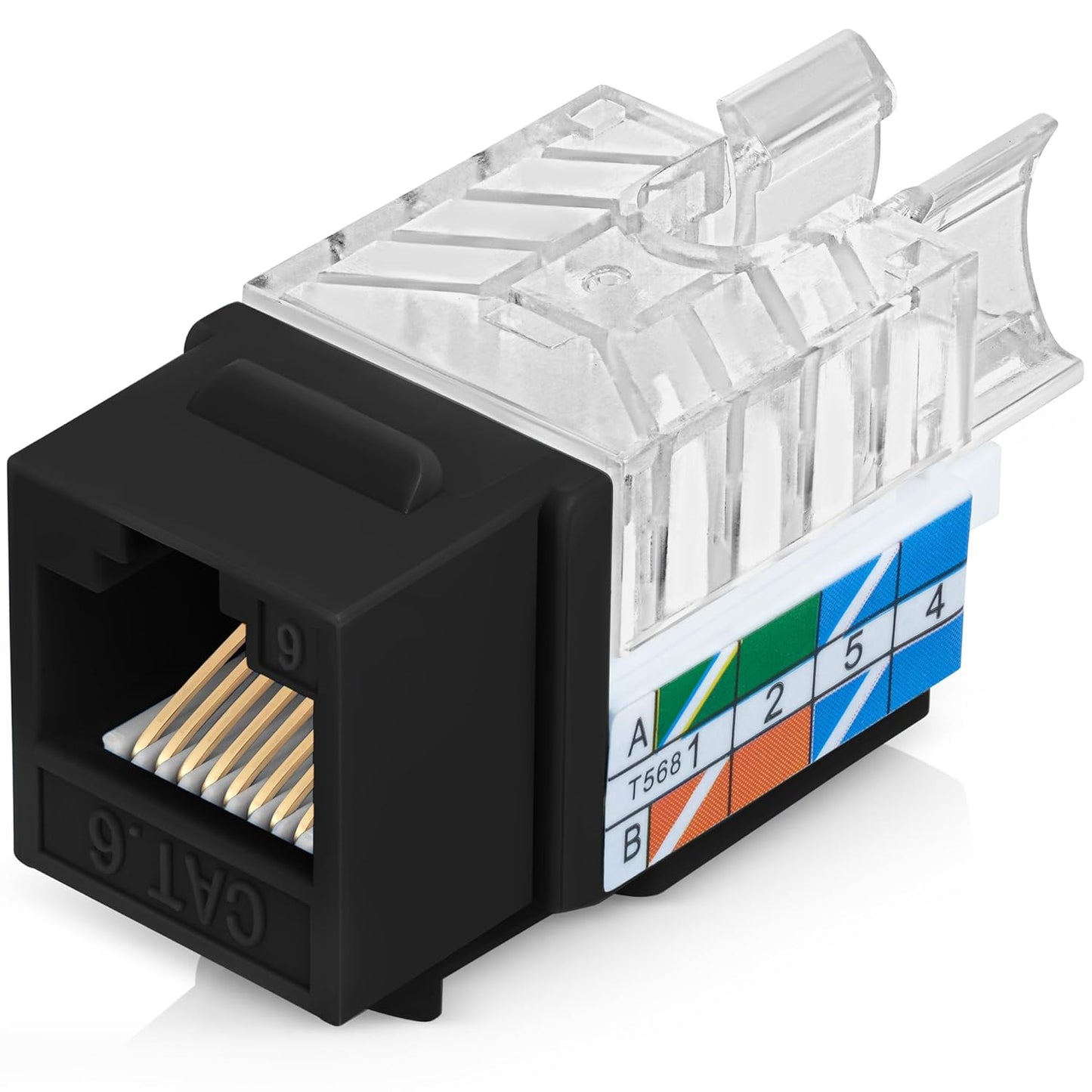 Everest 45° Angled RJ45 Cat6 Keystone Jacks 20-Pack in Black - Slim Profile Female RJ45 Connectors - Cat 6 Keystone Jack - Compatible with 45° Angled Speed Termination Tool - 45Term (B0BL3GS7ZY)