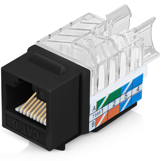 Everest 45° Angled RJ45 Cat6 Keystone Jacks 10-Pack in Black - Slim Profile Female RJ45 Connectors - Cat 6 Keystone Jack - Compatible with 45° Angled Speed Termination Tool - 45Term (B0BL3GS7ZY)
