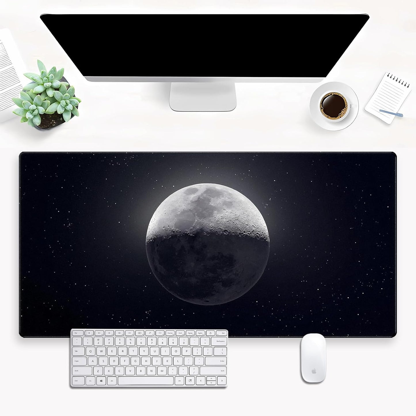 Moon Mouse Pad Sci-fi Galaxy Desk Mat Extended XL Large Gaming Mousepad Dark Computer Pad with Stitched Edges 31.5 x 15.7 inch Keyboard and Mouse pad Office Desk Decoration Pad