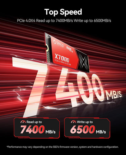 ORICO X7000 2TB NVMe SSD for Gaming, 7400MB/s Read Speed, 17μs Response Time, PCIe Gen 4 Internal Drive, PS5 & PC Compatibility, Comes with Heatsink for Enhanced Cooling and Multitasking