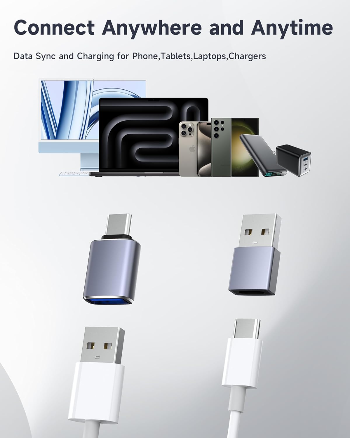 LERTOSN 4 Pack USB to USB C Adapter, USB 3.0 & USB C to USB A Adapter, OTG Converter for iPhone 16/15/14, MacBook Pro/Air 2024, Samsung S25/S24, Car Charger,Fast Data Transfer & Charging