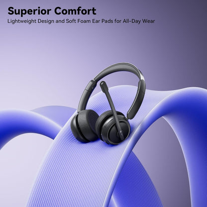 Wireless Headset with Mic for Work, Bluetooth Headset with Mic (AI Noise Canceling & Mic Mute), Wireless Headphones with USB Dongle & Charging Base for Work/Home/Call Center/PC/Computer/Zoom/Teams