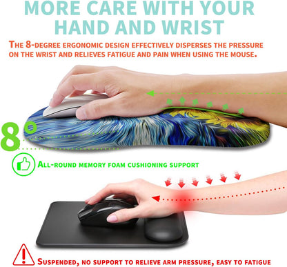 Ergonomic Mouse Pad Wrist Support with Memory Foam Massage Bulge, Carpal Tunnel Pain Relief Mousepad Wrist Rest for Mouse(12x8 inch,Sunflower)