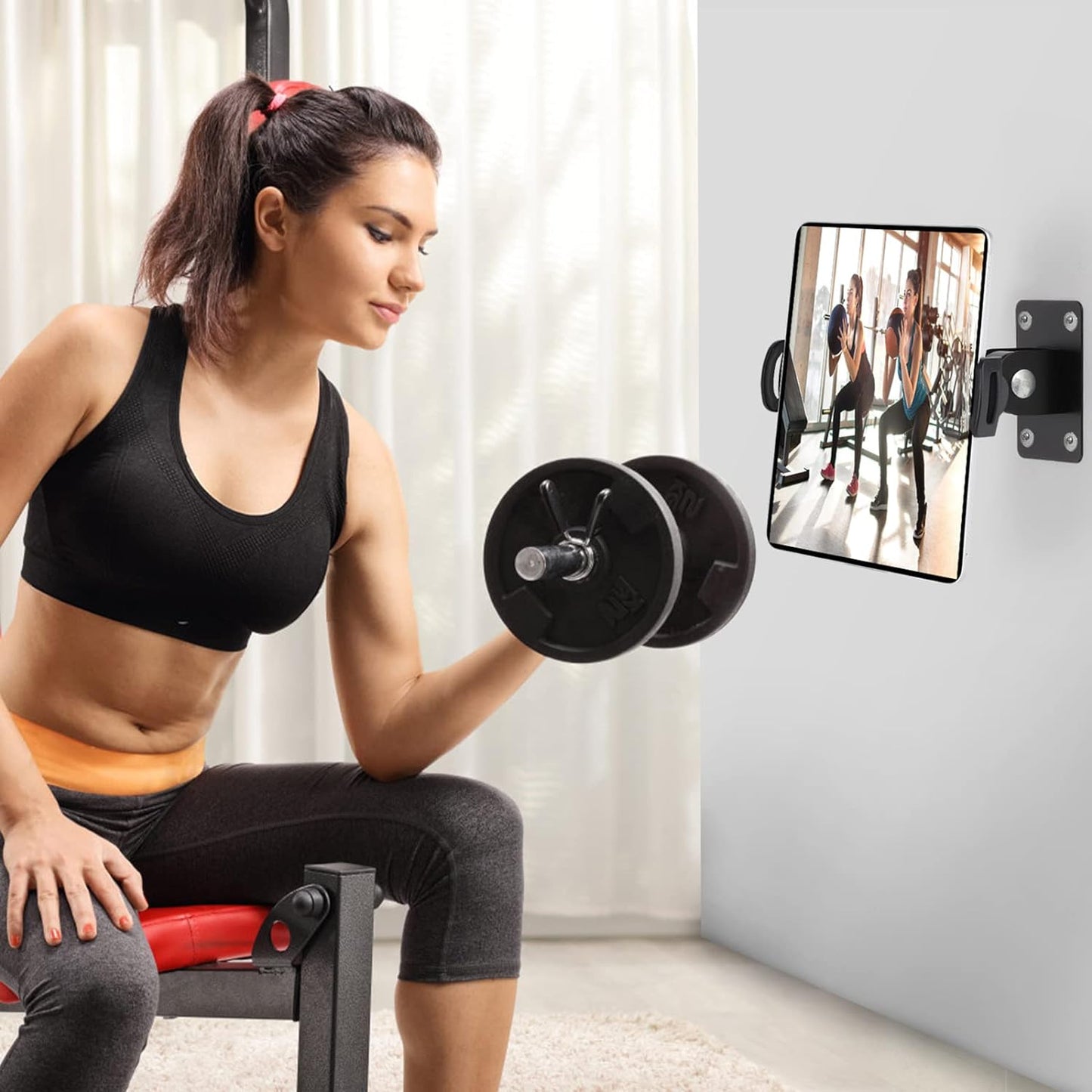 Dual Pull Tablet Wall Mount, Suitable for 4.7 to 12.9 inch Tablet or Smartphone, Medical Places, Factory，Homes, Classrooms（Black）