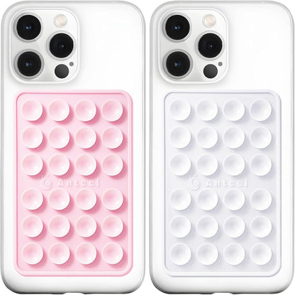 Anteel MAX Silicone Suction Phone Case Adhesive Mount, Upgraded Super Strong Grip, Durable, Easy to Use, Hands-Free Sticky Phone Holder for Selfies, Tiktok Videos, 2.56"x3.94" (LPK&WHT)