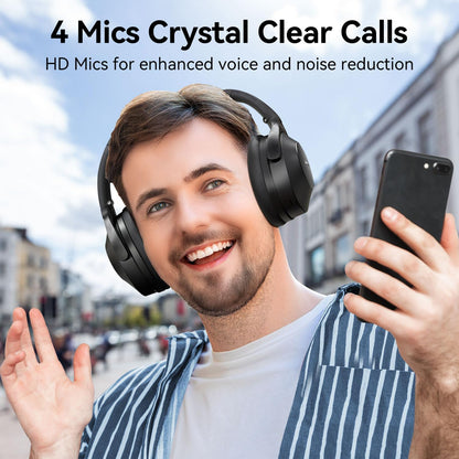 EarFun Wave Life Hybrid Active Noise Cancelling Headphones, Wireless Over Ear Bluetooth 5.4 Headphones, 4 Mics AI Clear Call, Deep Bass, 60H Playtime, Comfortable Fit, Custom EQ, Multipoint Connection