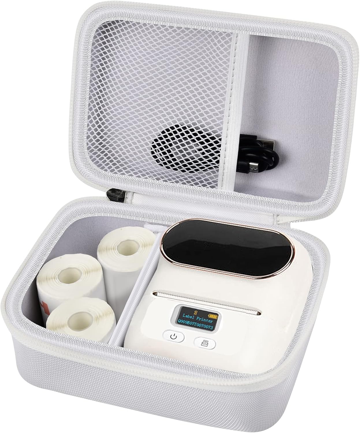 Case Compatible with Phomemo M110 Label Maker - Portable Mini Bluetooth Thermal Label Maker Carrying Storage Bag for Printer Labels, USB Cable and Accessories (Box Only) - White
