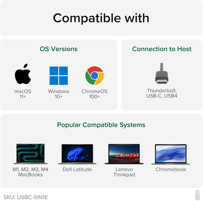 Plugable USB C Hub Multiport Adapter: 9-in-1 with 140W PD Charging, 4K 60Hz HDMI, 10Gbps Data Transfer, Gigabit Ethernet, SD, for USBC, USB4, Thunderbolt MacBook, Windows, Chromebook (USBC-9IN1E)