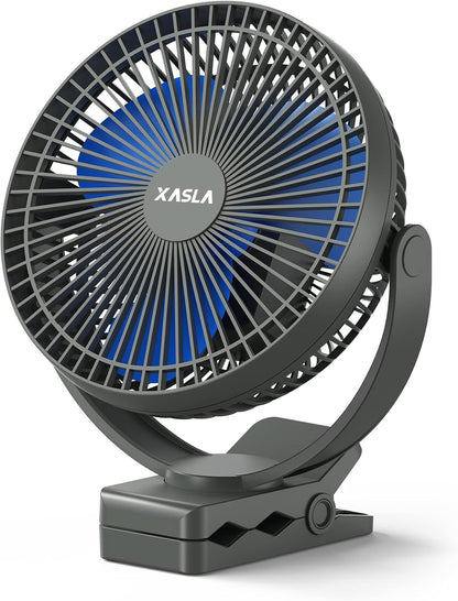 xasla 10000mAh Portable Rechargeable Clip on Fan, 8 inch Battery Operated Fan, 24 Hours Work Time, 4 Speeds Personal Fan, Ideal for Outdoor Camping Golf Cart Home Office Blue
