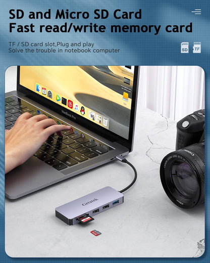 USB C Hub, 7 Ports USB C Multiport Adapter with 4K HDMI, 100W PD Charging, USB 3.0 5Gbps Data Port and 2 USB 2.0，TF/SD Card Reader, for MacBook Air, MacBook Pro, iPhone 15, iPhone 15 Pro Max