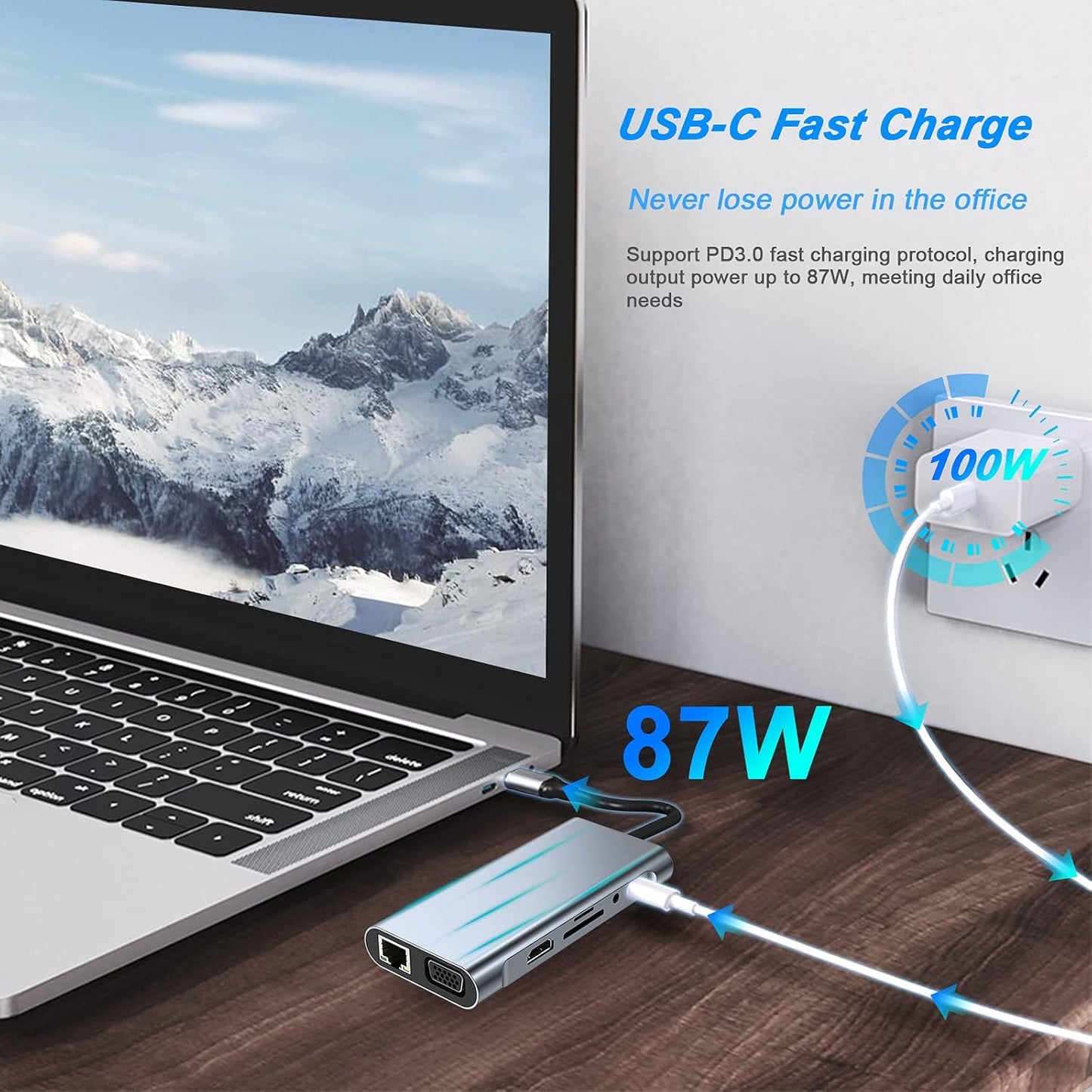 USB C HUB, USB C Adapter 11 in 1 Dongle with 4K HDMI, VGA, Type C PD, USB3.0, RJ45 Ethernet, SD/TF Card Reader, 3.5mm AUX, Docking Station Compatible with MacBook Pro/Air, Other Type C Laptops