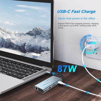 USB C HUB, USB C Adapter 11 in 1 Dongle with 4K HDMI, VGA, Type C PD, USB3.0, RJ45 Ethernet, SD/TF Card Reader, 3.5mm AUX, Docking Station Compatible with MacBook Pro/Air, Other Type C Laptops