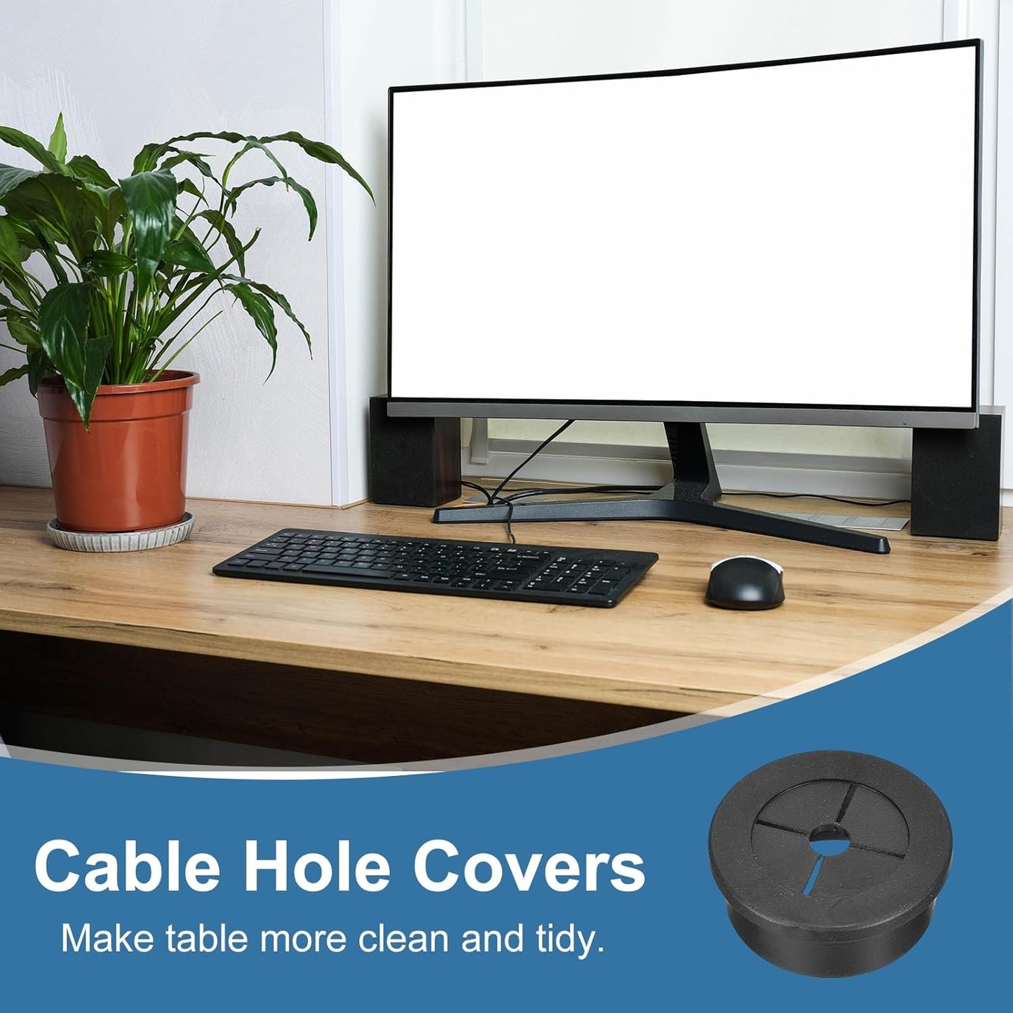 uxcell 4Pcs Cable Cord Grommet, 1-1/8"(28mm) Rubber Desk Grommets Wire Pass Through Hole Cover with Marked Cable Ties for Home Office Cable Wire Protection, Black