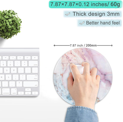 ITNRSIIET Marble Round Mouse Pad Pink Marble Customized Premium-Textured Washable Desktop Protection Mouse Mat with Non-Slip Rubber Base 7.87×7.87×0.12 inches, Pink Marble
