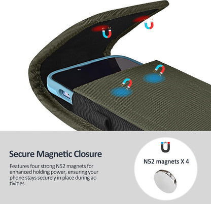 Phone Holster for Belt with Metal Clip and Magnetic Closure Compatible with Galaxy S25/S24/S23/S22/S21/S20 Ultra A16 A26 A35 A36 A55 A56 for Everyday Protection, XL-Green