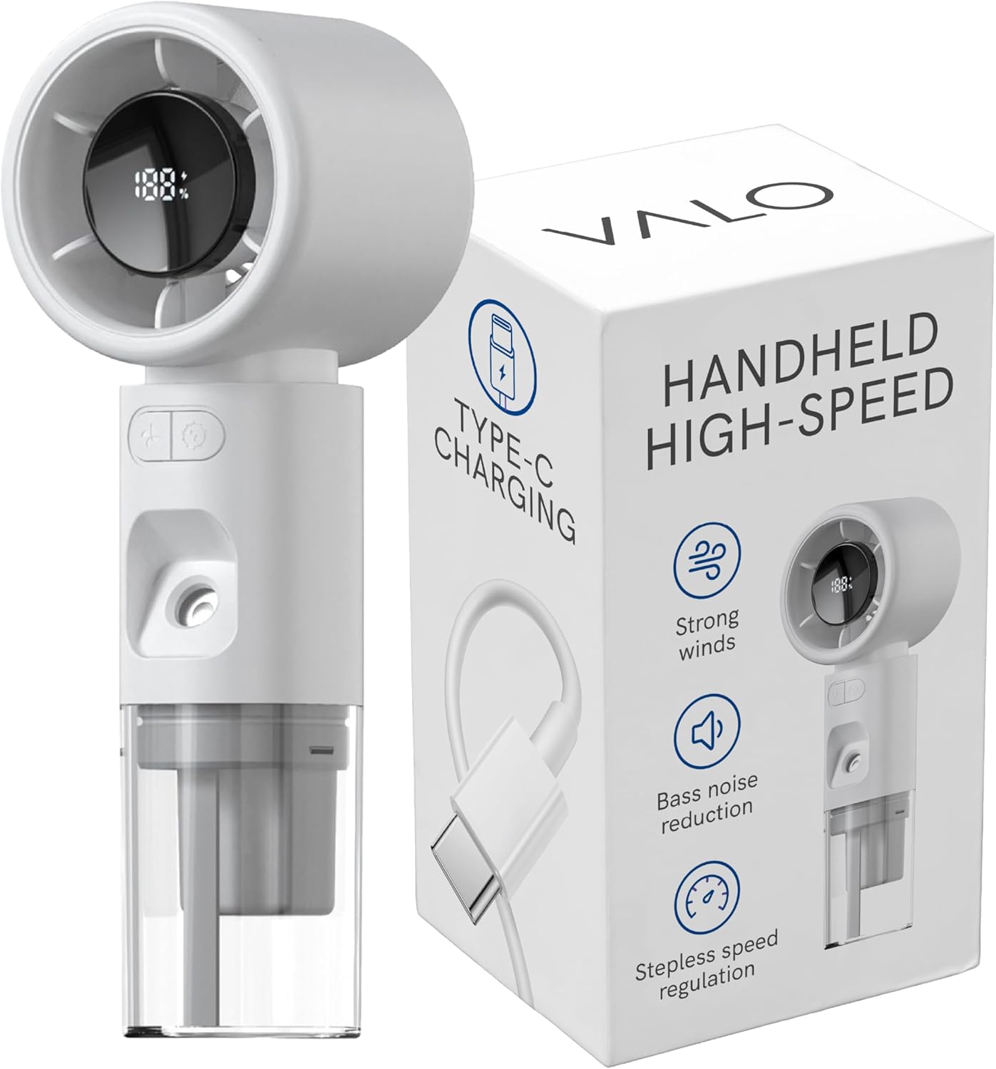 Valo Portable Rechargeable Fan - Mini Cooling Fan for Travel, USB Desk Personal Fan with 4 Speeds, 50ml Tank for Water Cooling Technology, Quiet Operation, 2,000 mAh Battery - Arctic White