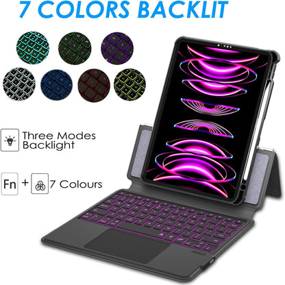 iPad 12.9 Keyboard Case for iPad Pro 12.9 inch 6th 2022/5th 2021/4th 2020/3rd 2018-7 Color Backlight,Touchpad Detachable Slim Cover with Pencil Holder (12.9",Black)